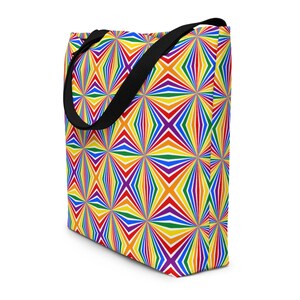 Rainbow Fireworks Large Tote Bag, Gay Lesbian Rainbow Pride Market Grocery Bag, Trendy Reusable Shopping Bag, LGBTQ Gift, Pride Festival Bag
