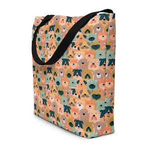 Puppy Dogs Printed Large Tote Bag, Dog Mom Tote Bag Aesthetic, Dog Themed Gifts, Reusable Grocery Market Bag, Beach Bag, Dog Lovers Gift