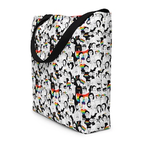 Gay Pride Parade Large Tote Bag, Gay Lesbian Rainbow Pride Market Grocery Bag, Trendy Reusable Shopping Bag, LGBTQ Gift, Pride Festival Bag