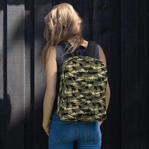 Shark Camo Printed Backpack, Camouflage Streetwear Fashion Bag, Trendy School College Backpack, Popular Laptop Backpack, Shark Gifts