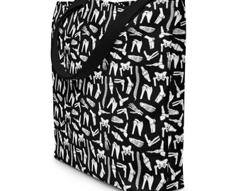 Skeleton Bones Printed Large Tote Bag, All Over Print Reusable Market Grocery Tote Bag, Radiologist Gifts, Science Anatomy Teacher Gifts