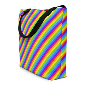 Rainbow Striped Large Tote Bag, Gay Lesbian Rainbow Pride Market Grocery Bag, Trendy Reusable Shopping Bag, LGBTQ Gifts, Pride Festival Bag