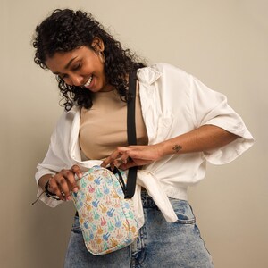 Bunnie Rabbits Printed Crossbody Bag, All Over Print Essentials Shoulder Bag, Makeup Cosmetic Bag, Travel Accessories Bag, Bunny Lover Gifts