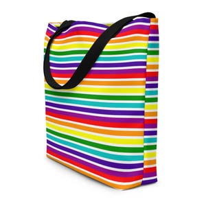 Rainbow Striped Large Tote Bag, Gay Lesbian Rainbow Pride Market Grocery Bag, Trendy Reusable Shopping Bag, LGBTQ Gifts, Pride Festival Bag