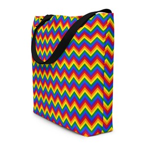 Rainbow Striped Large Tote Bag, Gay Lesbian Rainbow Pride Market Grocery Bag, Trendy Reusable Shopping Bag, LGBTQ Gifts, Pride Festival Bag