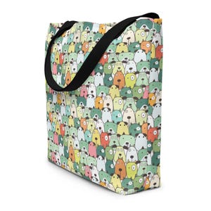 Puppy Dogs Printed Large Tote Bag, Dog Mom Tote Bag Aesthetic, Dog Themed Gifts, Reusable Grocery Market Bag, Beach Bag, Dog Lovers Gift