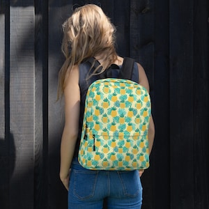 Tropical Pineapples Printed Backpack, Fruit AOP Summer School Backpack, Weekend Traveler Bag, Back to School, College Backpack, Vegan Gifts