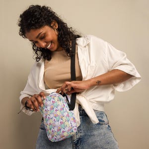 Bunny Rabbits Printed Crossbody Bag, All over Print Essentials Shoulder Bag, Makeup Cosmetic Bag, Travel Accessories Bag, Bunny Lover Gifts