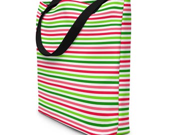 Striped Watermelon Tote Bag: Large Reusable Grocery Bag