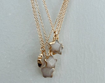 Star Necklace, Gold star Necklace, Stone Necklace, Stone star charm Necklace. smokey quartz