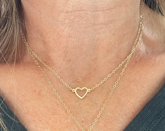 Open Heart Necklace, gold Heart necklace, 14k gold filled