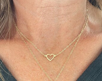 14k Gold Filled Open Heart Necklace: Delicate Everyday Jewelry
