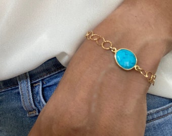 Turquoise Bracelet/ Gold Bracelet / Sleeping Beauty Turquoise / Link Bracelet