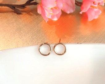 Tiny Gold Open Circle Post Earrings / 14k gold fill 6mm stud earrings