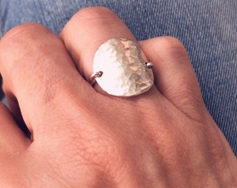 Hammered Sterling Silver Disc Ring: Organic Circle Jewelry