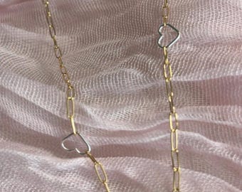 Mixed Metals Heart Necklace: Sterling Silver & 14k Gold Paperclip Chain
