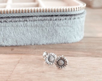 Sunflower earrings, post earrings, sterling silver flower earrings