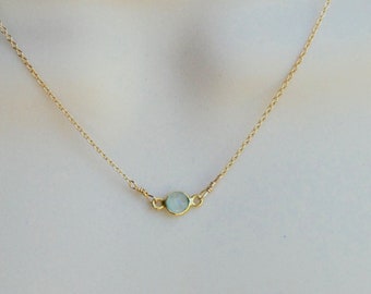 Tiny gemstone necklace, chalcedony gemstone, minimalist, 14k gold fill chain