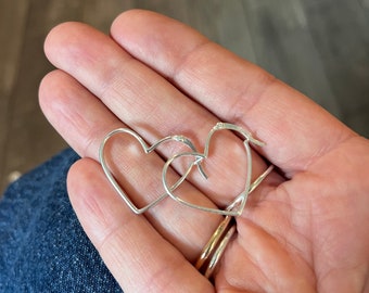 Heart Hoop earrings/ sterling silver hoop earrings