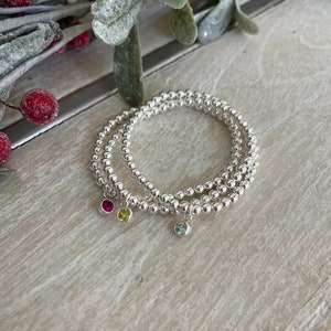 Sterling Silver Birthstone Bracelets, Sterling Silver Stretch Bracelet, Birthstone Bracelet, Swarovski crystal Stacked Bracelets 画像 8