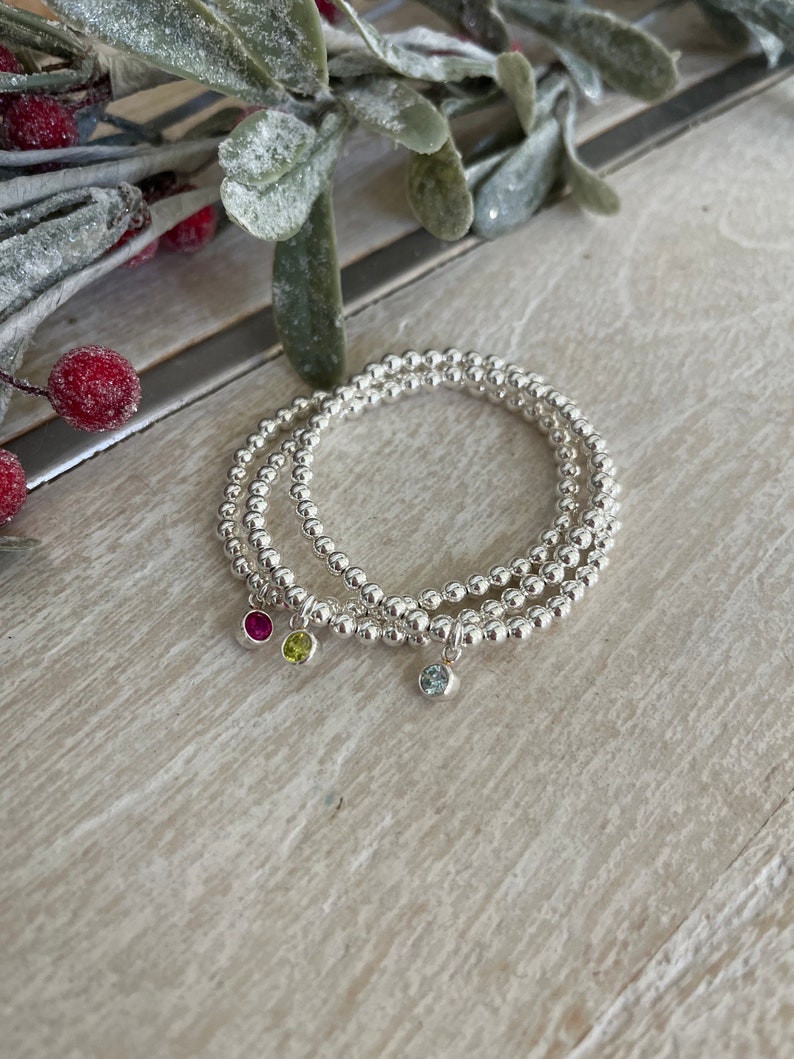 Sterling Silver Birthstone Bracelets, Sterling Silver Stretch Bracelet, Birthstone Bracelet, Swarovski crystal Stacked Bracelets 画像 8