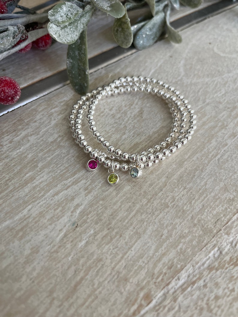 Sterling Silver Birthstone Bracelets, Sterling Silver Stretch Bracelet, Birthstone Bracelet, Swarovski crystal Stacked Bracelets 画像 6