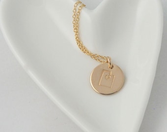 14k Gold Filled Utah State Necklace: Delicate Circle Charm