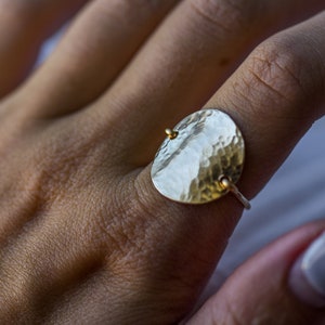 Disc Ring Gold Hammered Disc Ring Circle Ring Organic Ring Hammered Ring 14k gold filled Ring