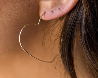 Gold Hammered Heart Hoops, gold Heart earrings