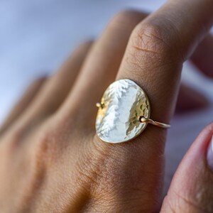 Gold Hammered disc ring / Circle ring / Organic hammered ring 14k gold fill image 9