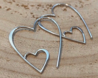 Heart Earrings, dangle heart earrings, sterling silver heart earrings,