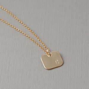 Square Tag Necklace Rounded Corners Gold Square Initial necklace Personalized Necklace Monogram Necklace