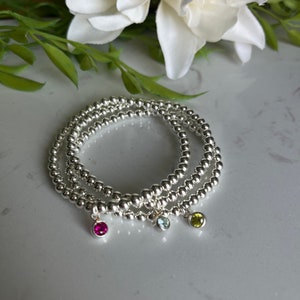 Sterling Silver Birthstone Bracelets, Sterling Silver Stretch Bracelet, Birthstone Bracelet, Swarovski crystal Stacked Bracelets 画像 4