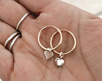 Heart Hoop Earrings / Endless gold hoop / 14k gold fill hoop / mixed metals / Sterling silver