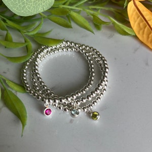 Sterling Silver Birthstone Bracelets, Sterling Silver Stretch Bracelet, Birthstone Bracelet, Swarovski crystal Stacked Bracelets 画像 2