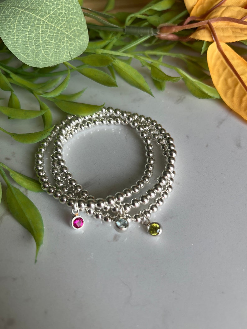 Sterling Silver Birthstone Bracelets, Sterling Silver Stretch Bracelet, Birthstone Bracelet, Swarovski crystal Stacked Bracelets 画像 2