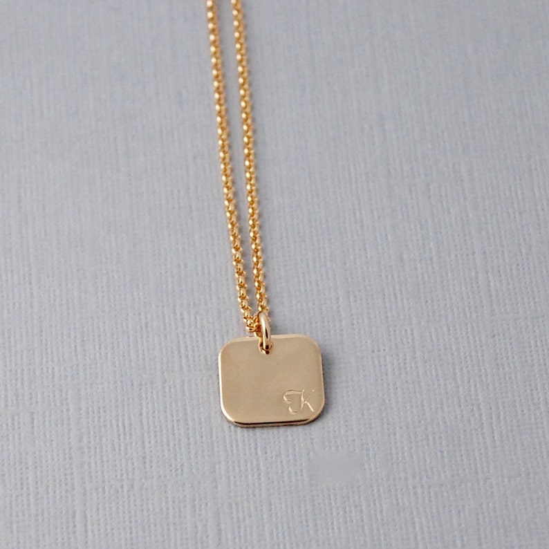 14k Gold filled square tag Necklace/ Gold square initial Etsy