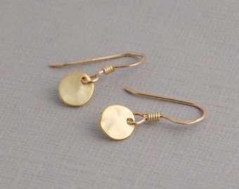 Tiny gold hammered disc earrings 14k gold filled minimalist