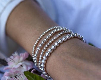 Layering Bracelets / Sterling stretchy bracelets / silver ball bracelets