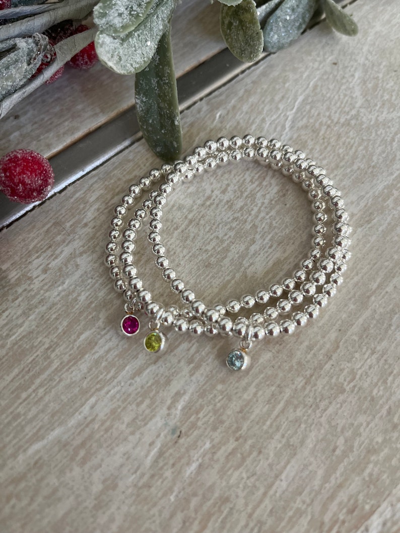 Sterling Silver Birthstone Bracelets, Sterling Silver Stretch Bracelet, Birthstone Bracelet, Swarovski crystal Stacked Bracelets 画像 7