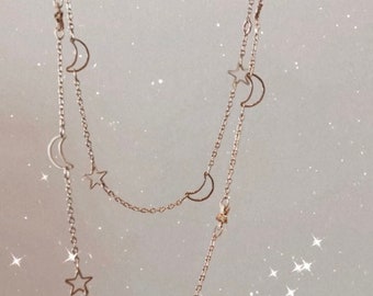 Starlight choker, Moon and stars choker, moon necklace, star necklace, moon and stars, light necklace