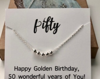 50 year Necklace, Happy Birthday Necklace 50 years old Sterling Silver, Golden Birthday