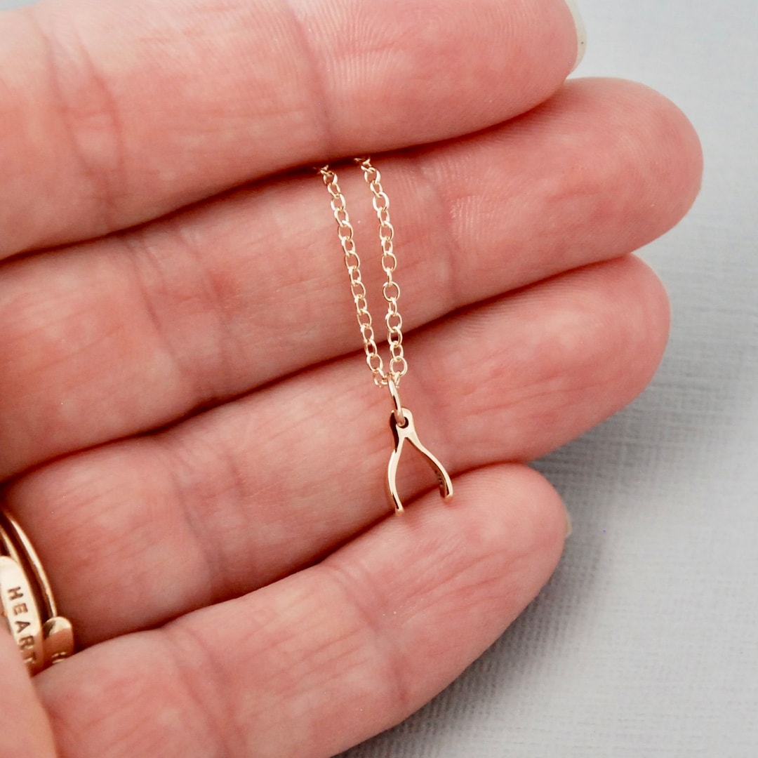 Tiny Gold Wishbone Necklace / Gold Wish Necklace / Gold Fill Etsy