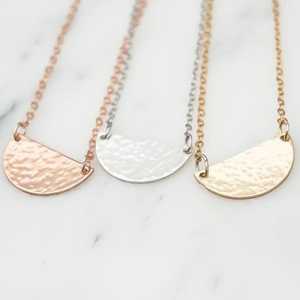 Hammered Half Circle Necklace / Half Moon Necklace / Every Day Necklace / Rose Gold Moon Necklace / Custom Necklace Personalized / Silver