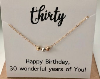30 year Necklace, Happy Birthday Necklace 30 years old 14k gold fill