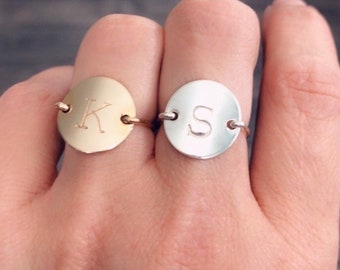 Gold Initial Ring - Silver Initial Ring - Hand Stamped - Personalized