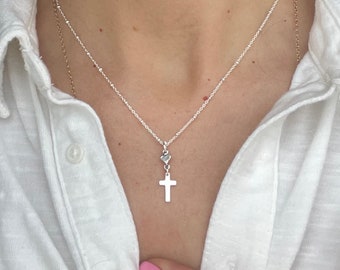 Cross necklace - Gods love - Jesus Necklace - Heart cross necklace - Sterling silver