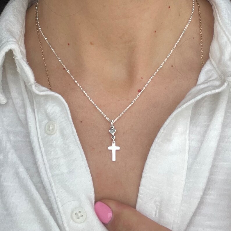 Cross necklace Gods love Jesus Necklace Heart cross necklace Sterling silver image 1