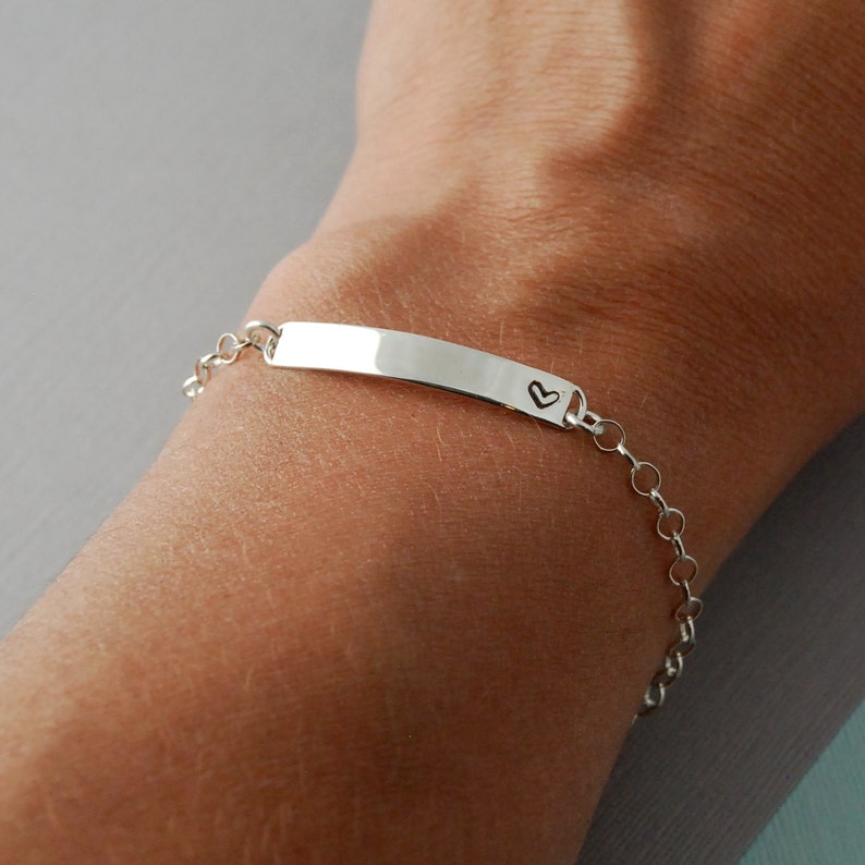 Sterling silver bar Bracelet, Anniversary bracelet, customized, hand stamped image 1