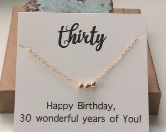 30 year Necklace, Happy Birthday Necklace 30 years old 14k gold fill